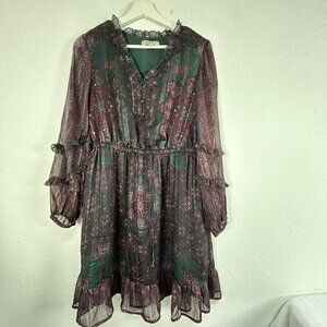 Frye & Co. Boho Chic Paisley Long-Sleeve Mini Dress Small Natural Combo New